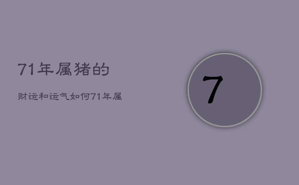 71年属猪的财运和运气如何，71年属猪的人财运怎么样